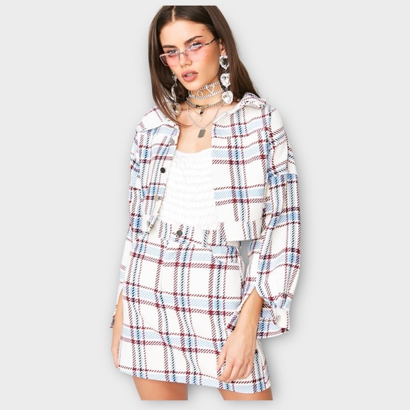 My Mum Made It Plaid Cropped Jacket & Mini Skirt Set Size M - Picture 2 of 7